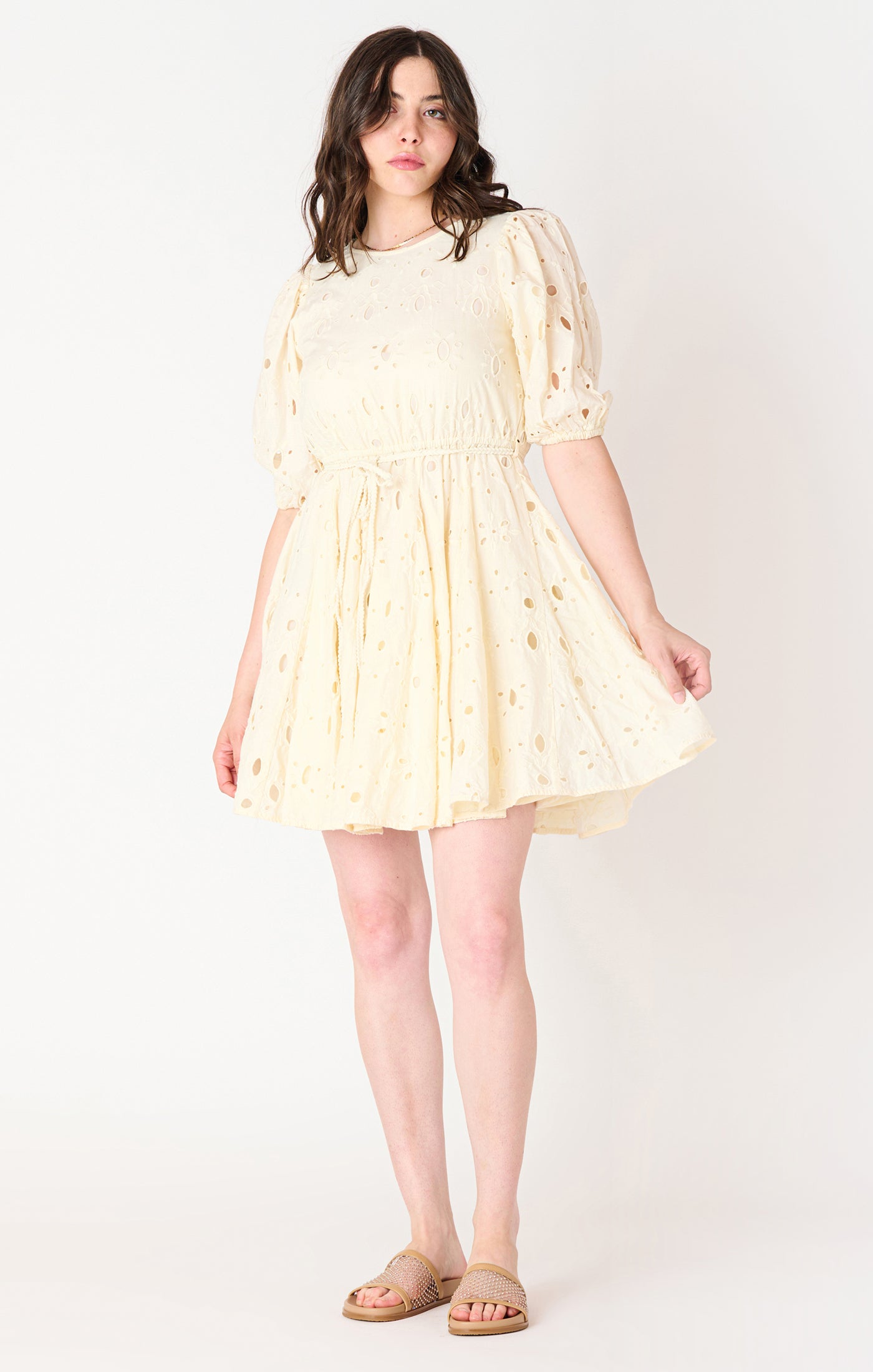 Eyelet Belted Mini Dress