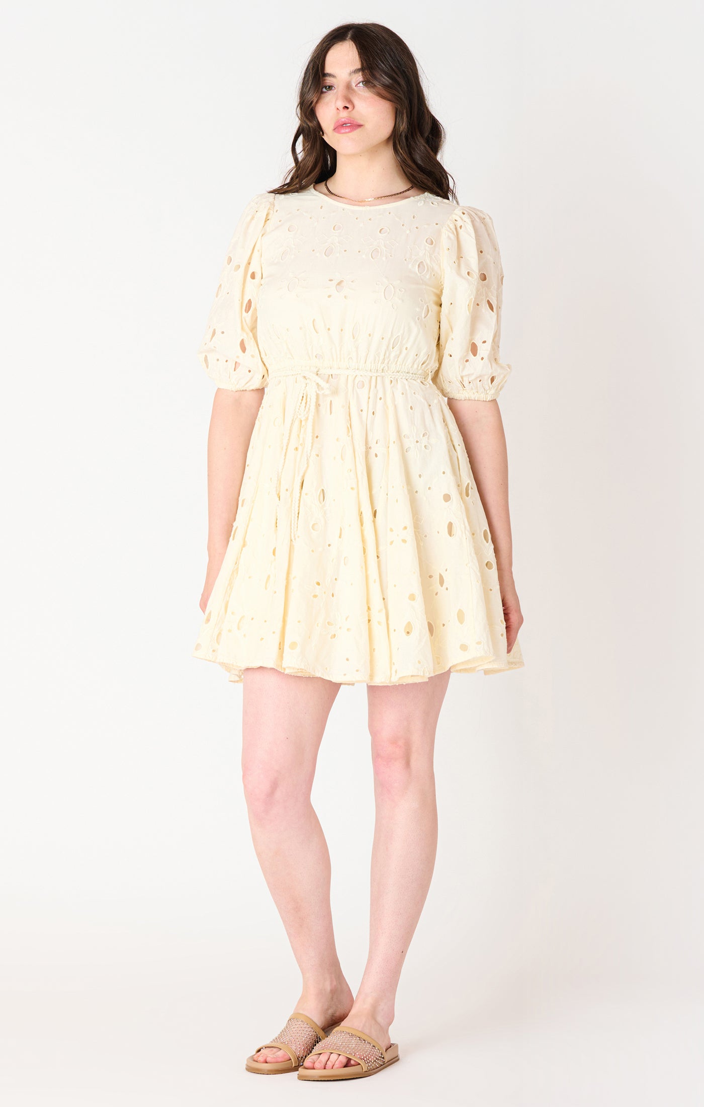 Eyelet Belted Mini Dress