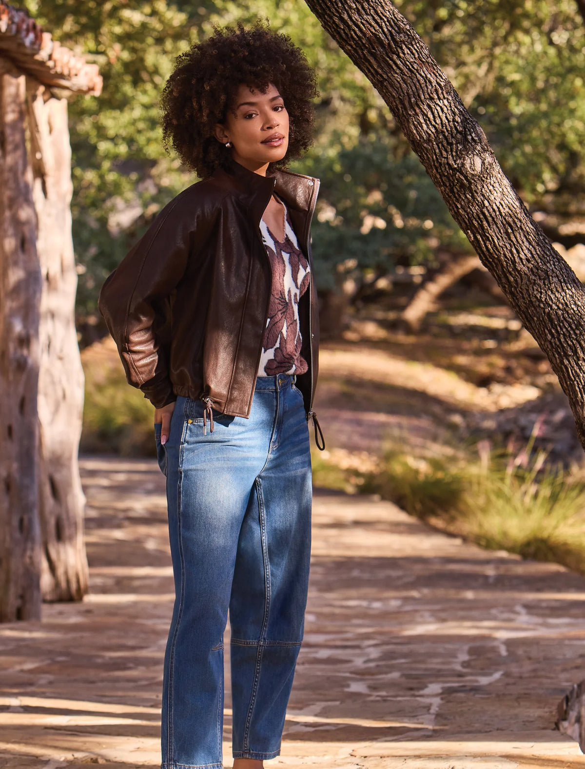 Relaxed Mock Neck Jacket Adj Hem