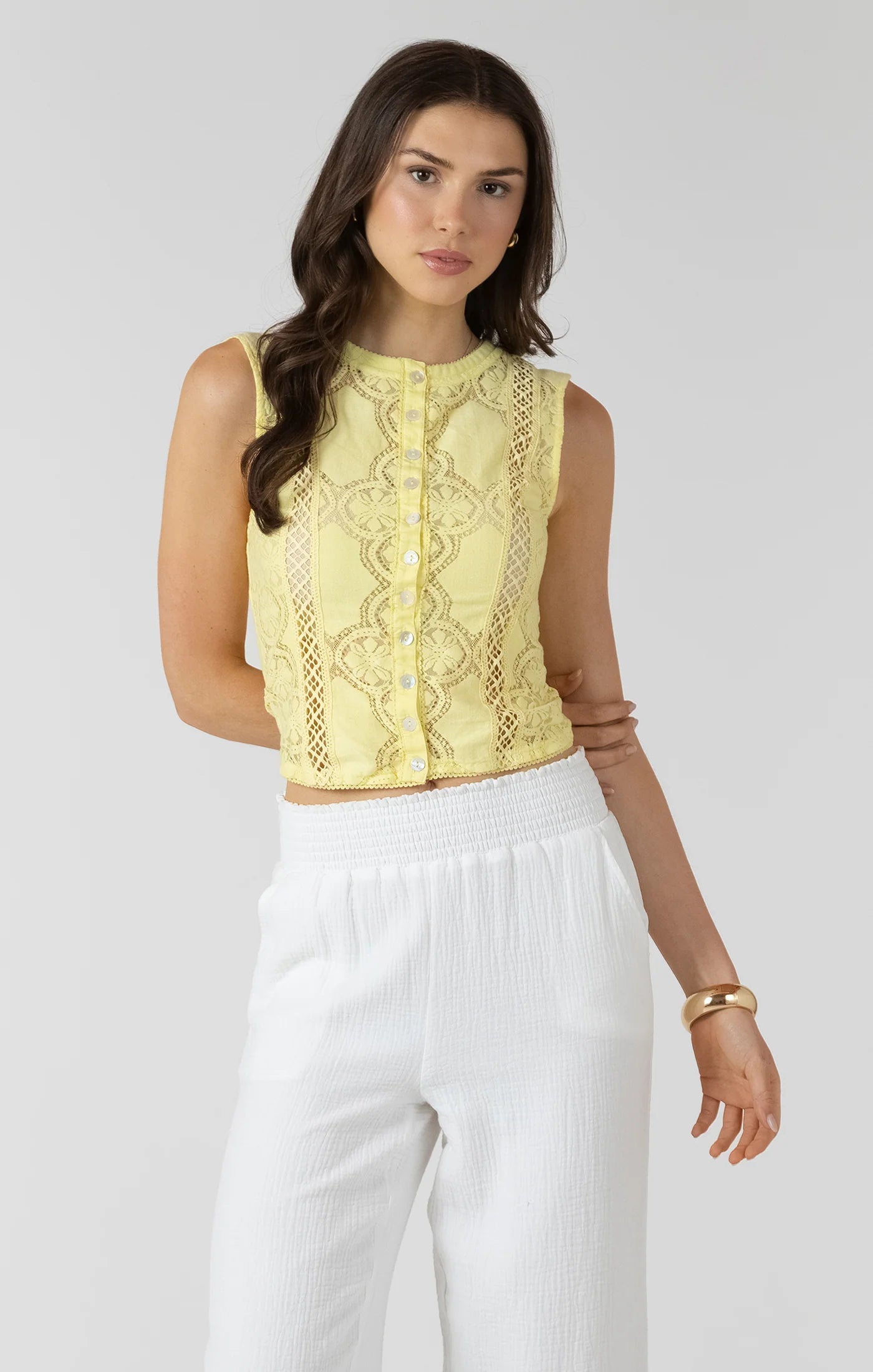 Mae Lace Cutout Button Front Tank