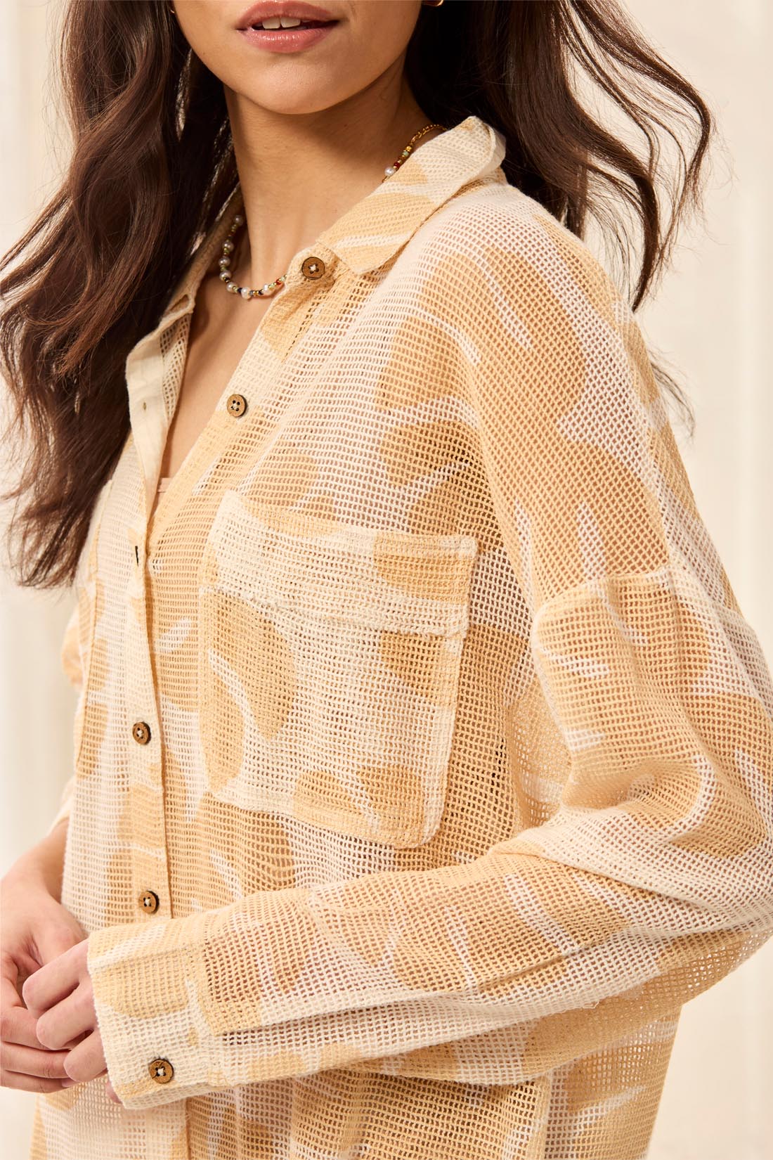 Mesh Button Shirt Dress