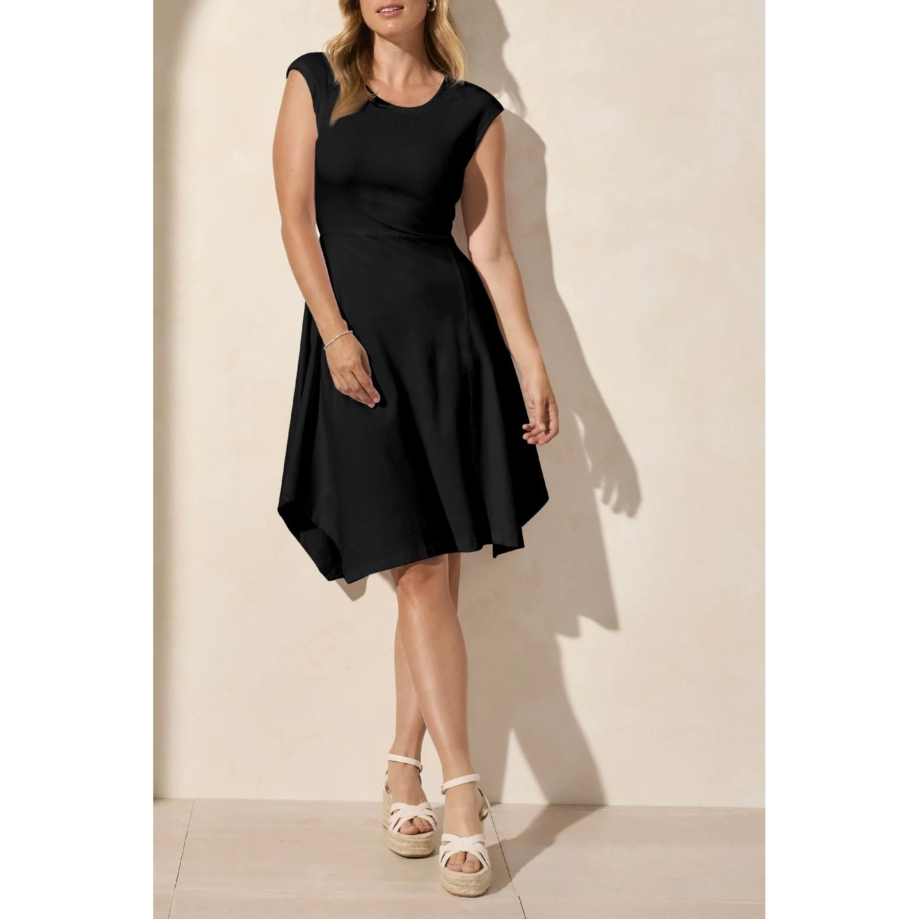 Cap Sleeve Crew Neck Dress