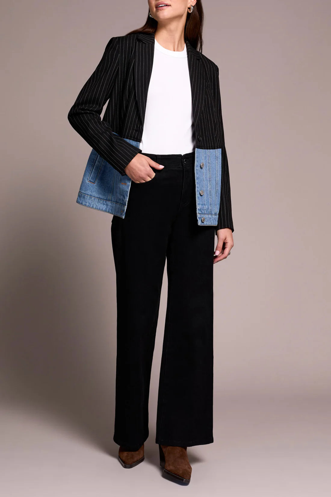 Pinstripe & Denim Blazer