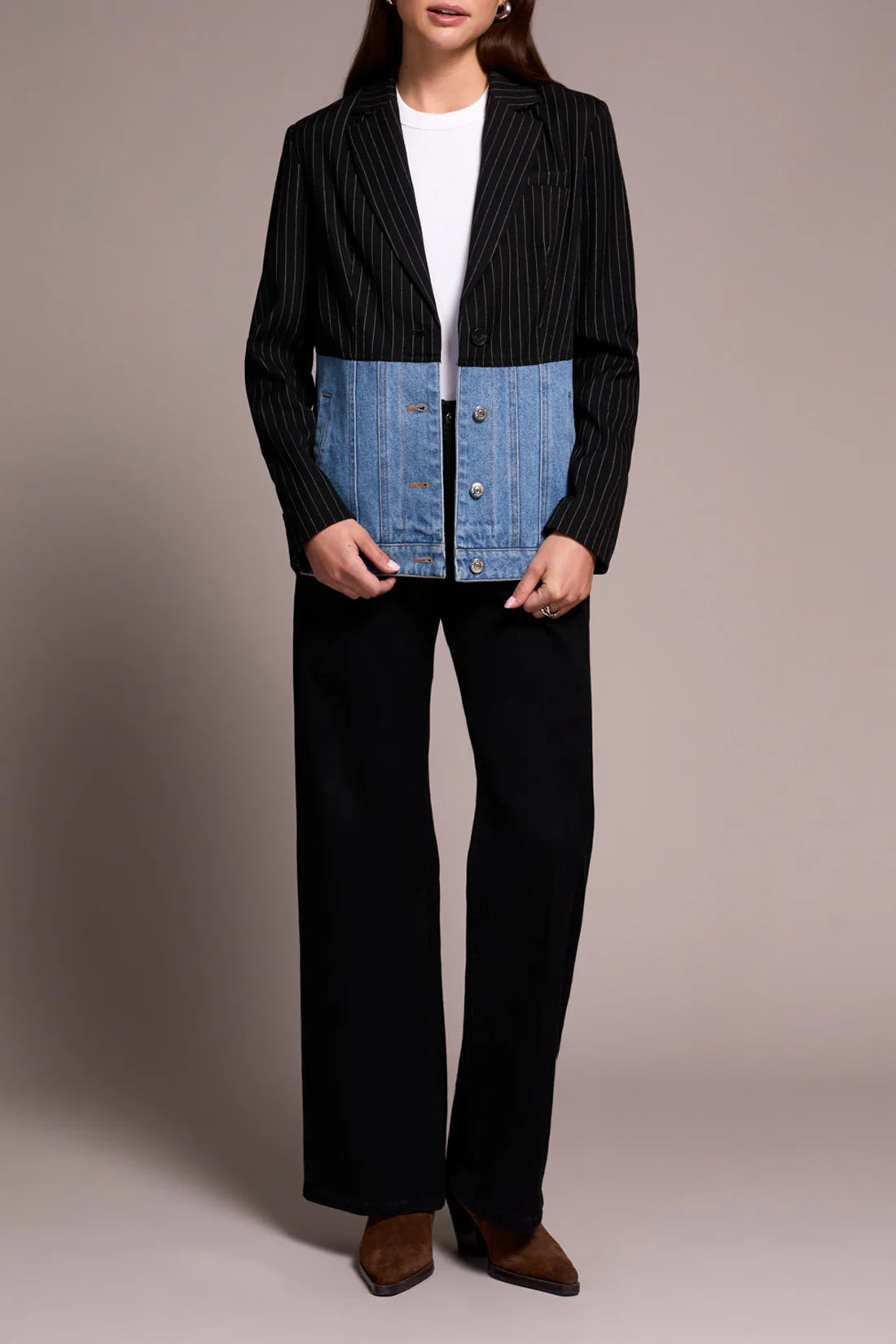 Pinstripe & Denim Blazer