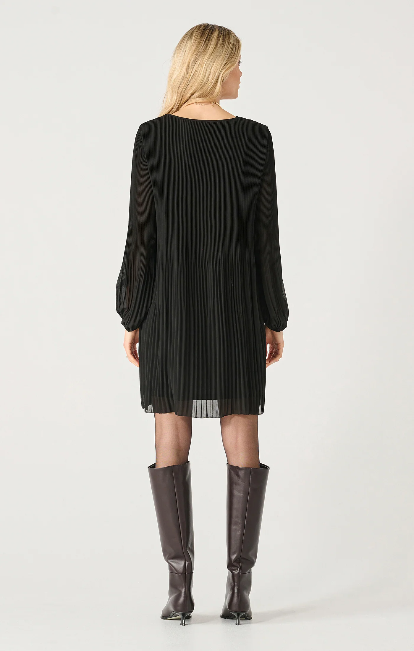 Dex Long Sleeved Pleated A-Line Dress